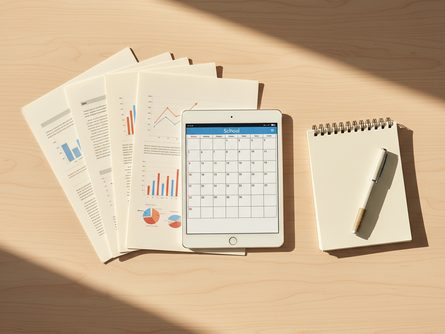 정책 문서와 펜이 놓인 책상